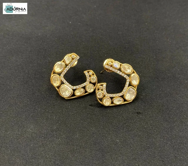 Gold-Tone Moissanite Polki Open Hoop Earrings