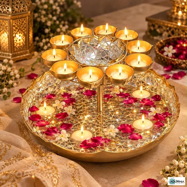 Mosaic Double Diya Urli - 9 Inch, 14 Inch Base