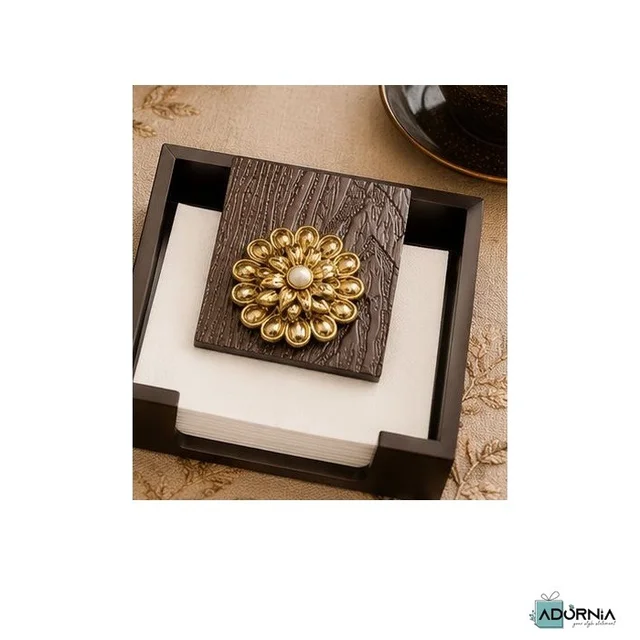 Brooch-Embellished Wooden Napkin Holder