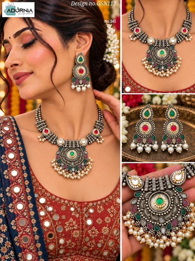 Multicolour Round Pendant Necklace and Earrings Set