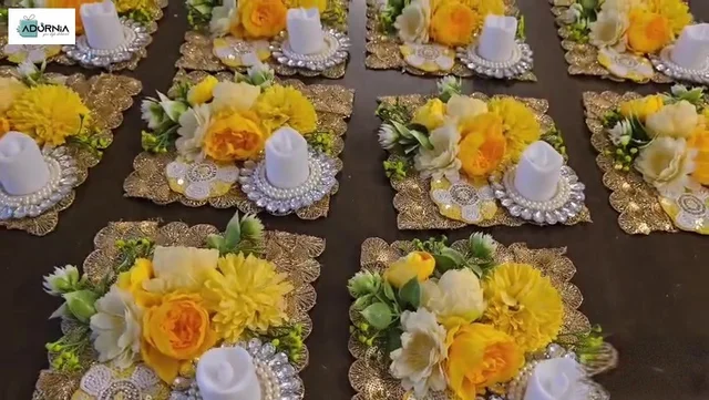 Yellow Floral LED Tea Light Platter - 6 X 6 Inch, MOQ 2