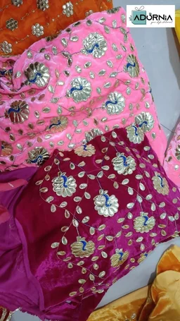 Velvet Gota Patti Peacock Aasan with Dari Backing - Set of 3