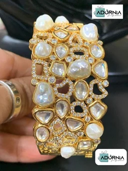 Baroque Pearl Kundan Fusion Bracelet - Ruby Pink