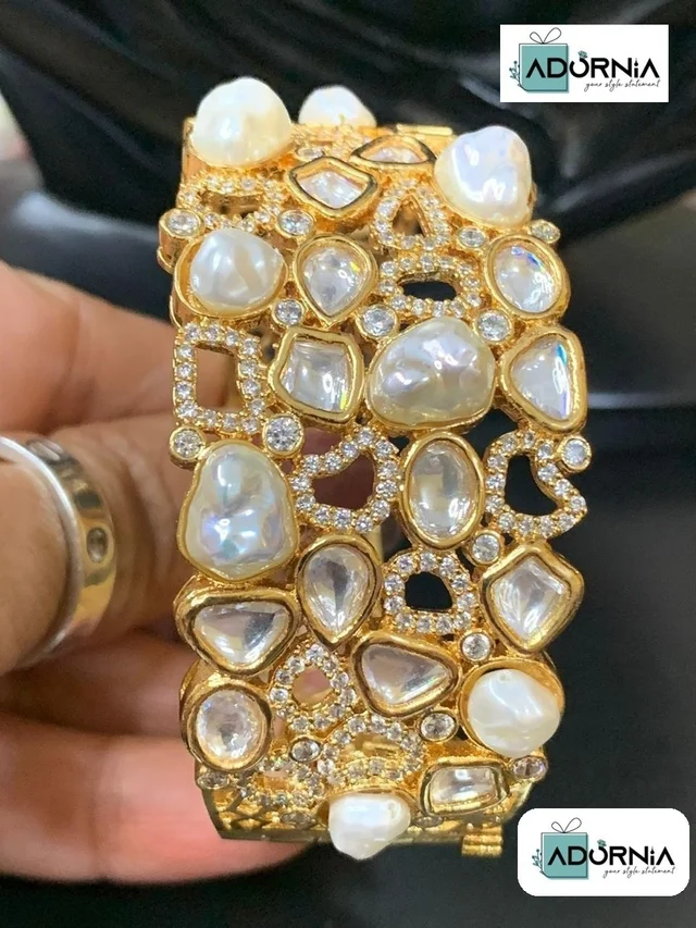 Baroque Pearl Kundan Fusion Bracelet - Ruby Pink