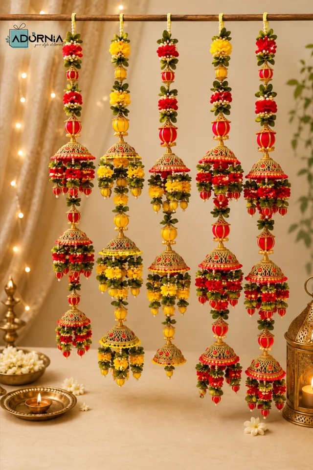 Floral Jhumar Door Hanging - Red