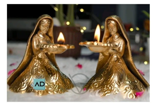 Lady Diya T-Light Holder - 6 Inch, Golden