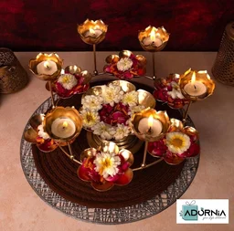 Golden Iron Lotus Tealight Holder - 14 x 7 Inches