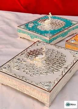 German Silver Peacock Dry Fruit Box