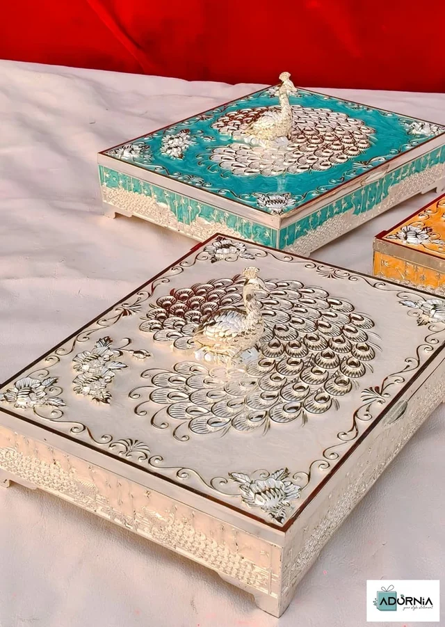 German Silver Peacock Dry Fruit Box