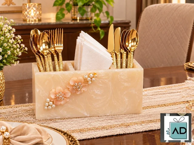 Resin 3-Section Cutlery Holder - Pink Floral Pearl