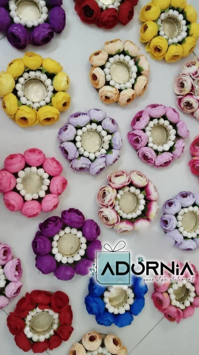 Colourful Rose T-Light Holder with Pearl Beads