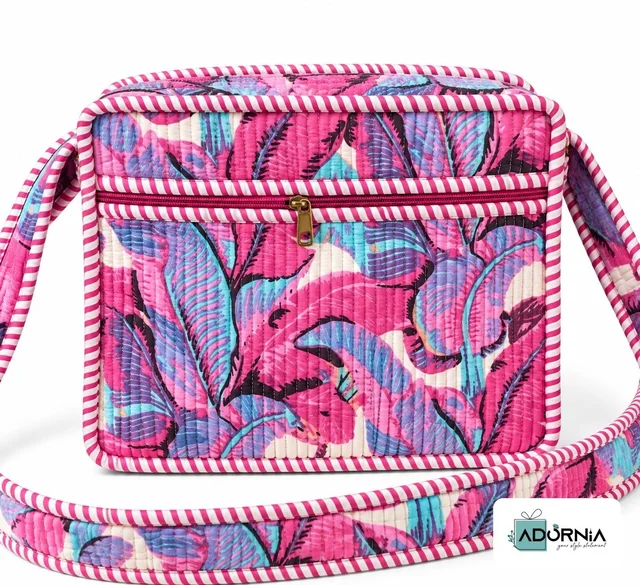 Quilted Hand Block Print Sling Bag (10.5 x 8.5 inch)