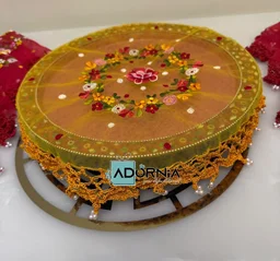 Floral Embroidered Thal Posh - 17 Inch - Red