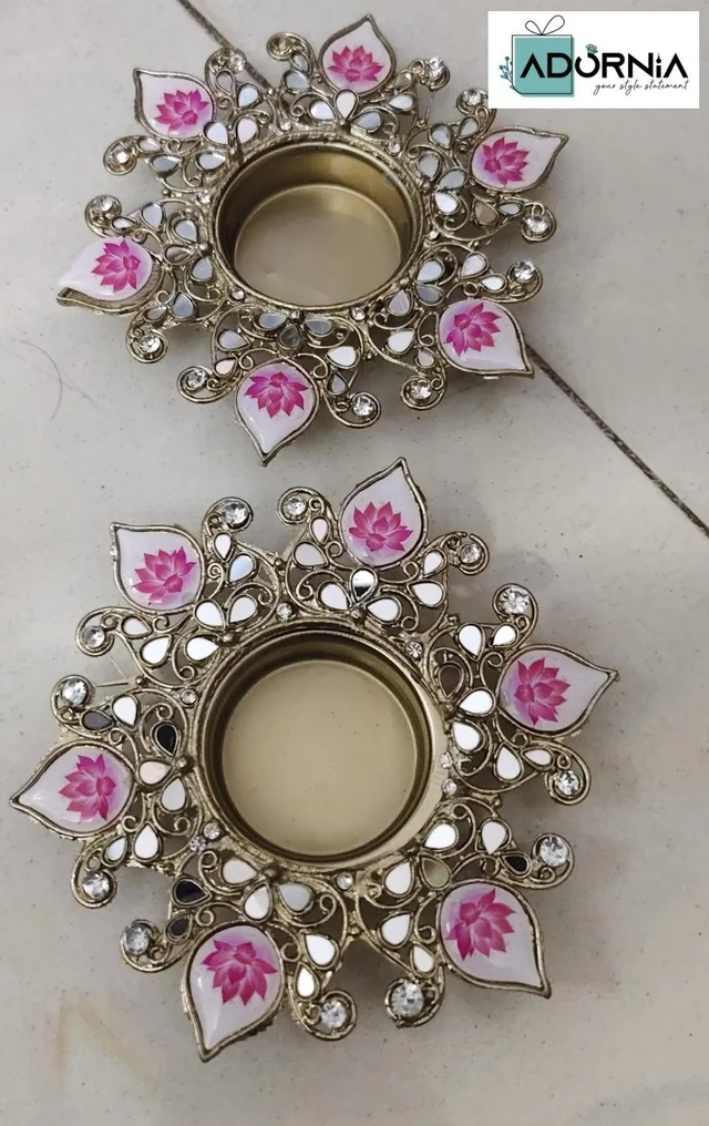 Metal Lotus Mirror T-Light Holder