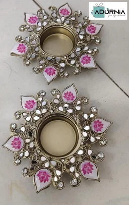 Metal Lotus Mirror T-Light Holder