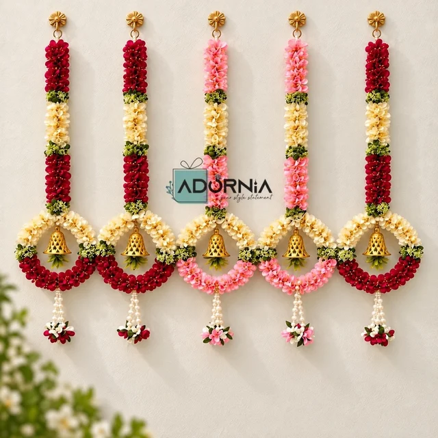 Floral Bell Hanging - 34 Inches - Maroon