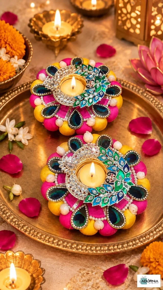Peacock Kundan Tealight Holder