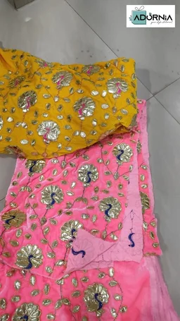 Velvet Gota Patti Peacock Aasan with Dari Backing - Set of 3