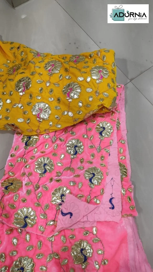 Velvet Gota Patti Peacock Aasan with Dari Backing - Set of 3
