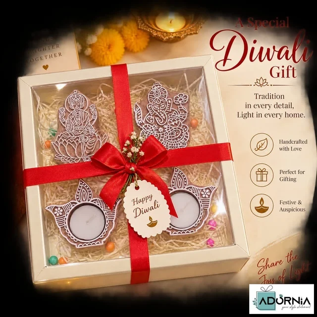 Wooden Lakshmi Ganesha Diya Gift Hamper