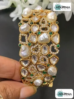 Baroque Pearl Kundan Fusion Bracelet - Ruby Pink