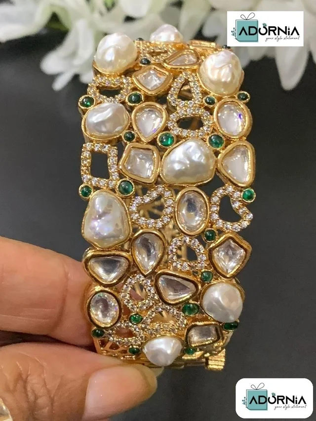 Baroque Pearl Kundan Fusion Bracelet - Ruby Pink