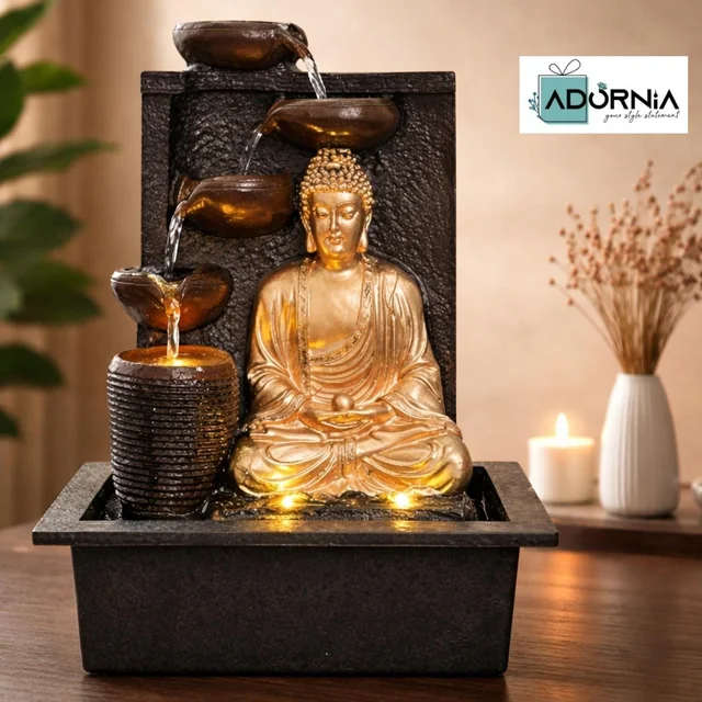 Polyresin Buddha Cascading Bowl Fountain - 18 Inch - Sandstone