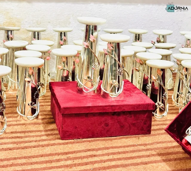 Silver Candle Stand Set with Marble Tops