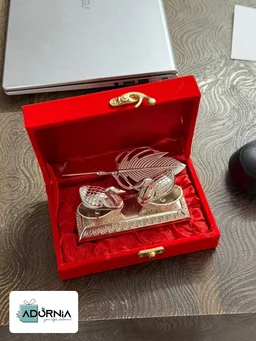 Duck Kumkum Box with Peacock Feather Spoon and Gift Box - Plain - MOQ 10