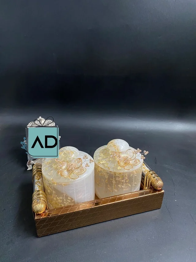 Gold Foil Jar Set With Tray - Set of 2 Jars