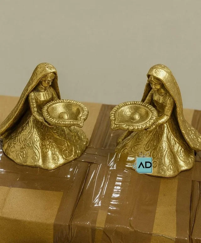 Lady Diya T-Light Holder - 6 Inch, Golden