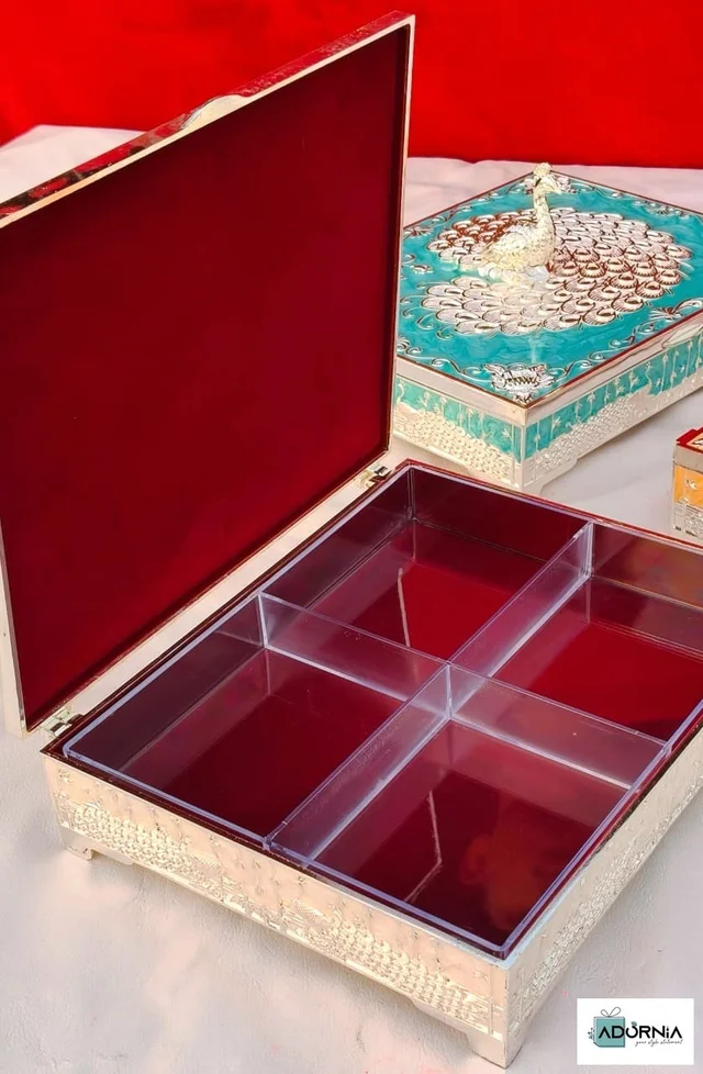 German Silver Peacock Dry Fruit Box