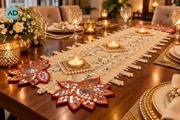 Pearl Embellished Designer Table Runner - 28 x 9 Inches