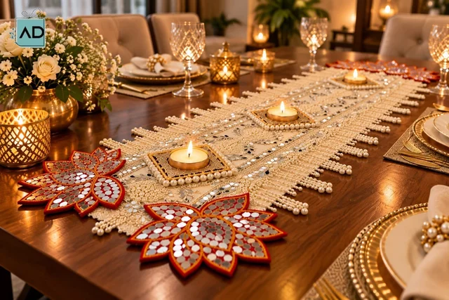 Pearl Embellished Designer Table Runner - 28 x 9 Inches