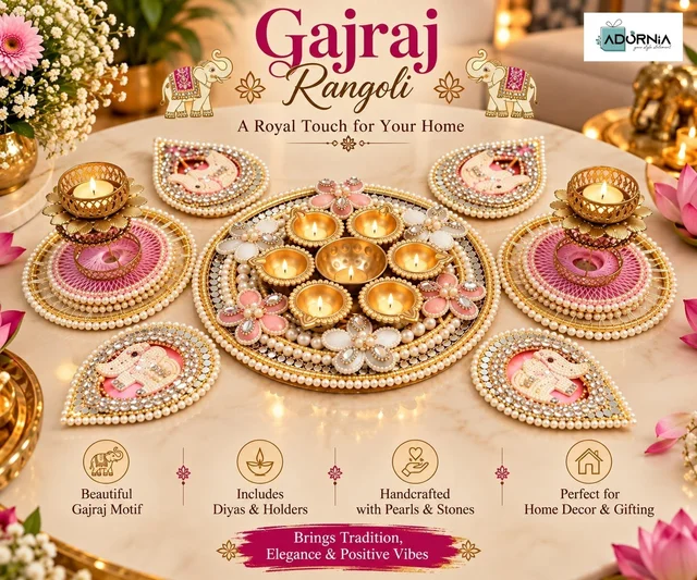 Gajraj Rangoli Set With Elephant Motifs And Diya Holders