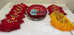 Floral Embroidered Thal Posh - 17 Inch - Red