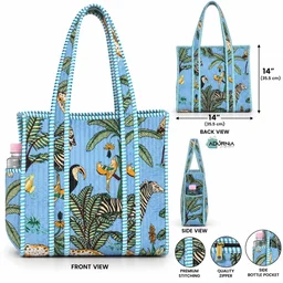 Cotton Quilted Hand Block Jhola Bag - 14 x 14 Inch - Orange Floral
