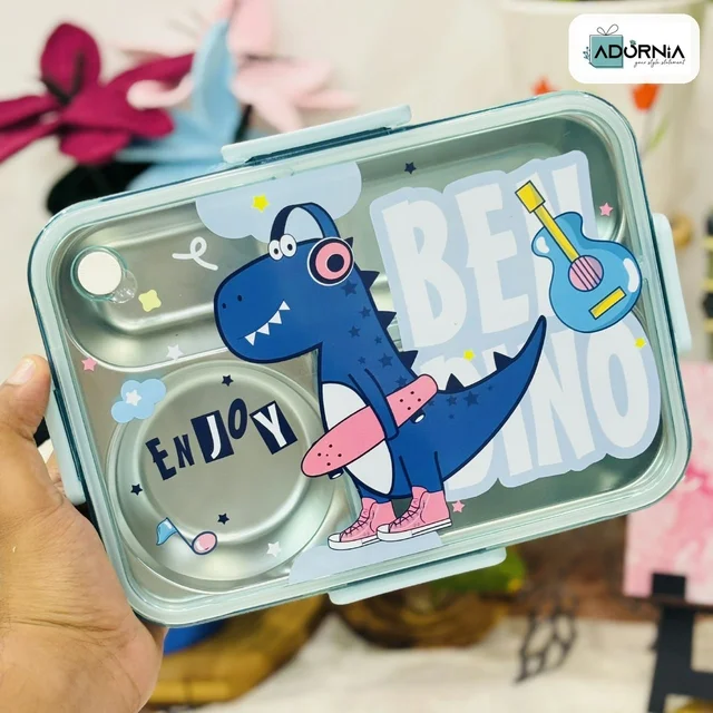 Dino Lunch Box 4 Grid Stainless Steel Insulated 850 Ml
