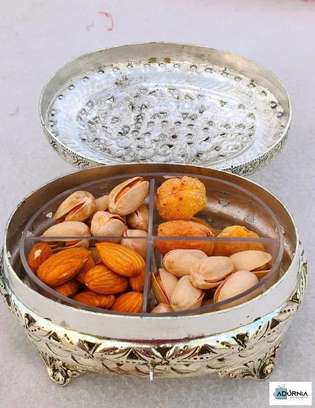 German Silver Peacock Dry Fruit Box