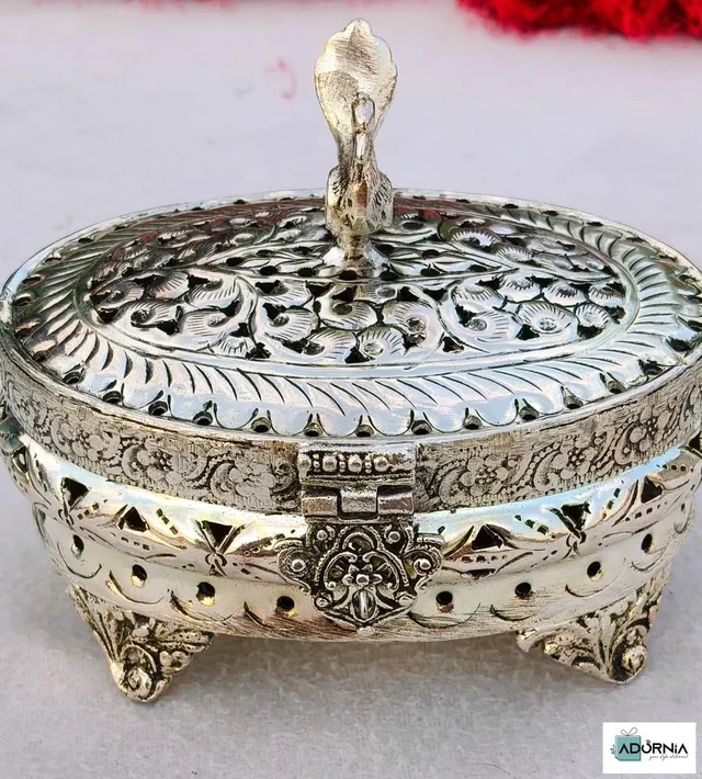 German Silver Peacock Dry Fruit Box