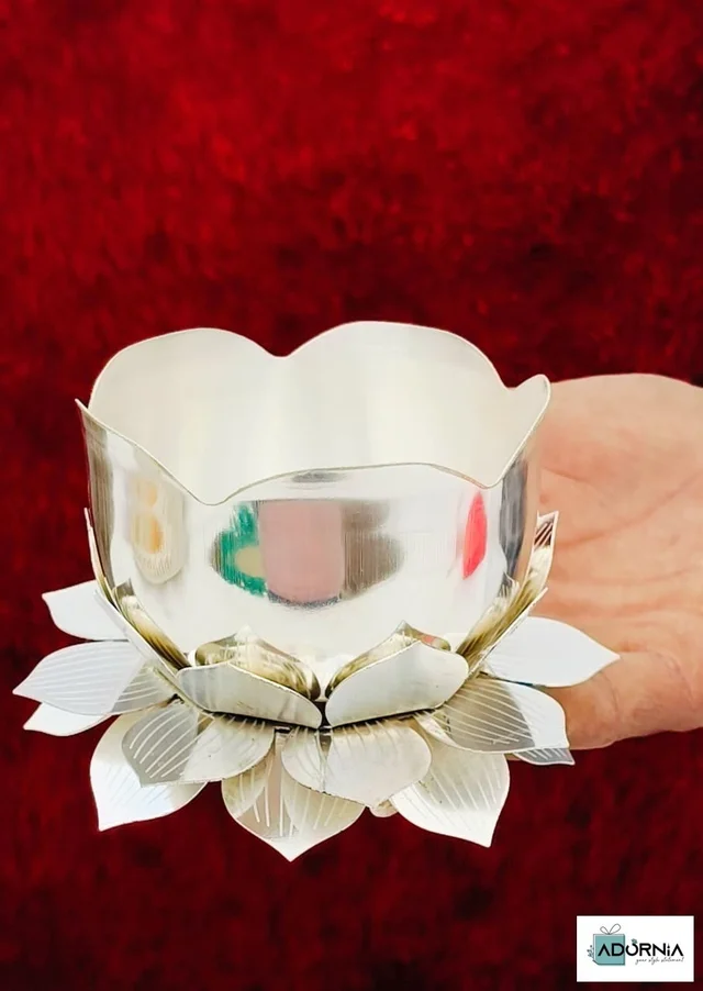 German Silver Lotus Prasad Bowl