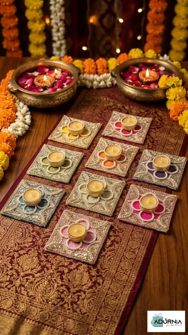 Embroidered Square Tealight Holders - Set of 5