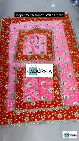 Velvet Gota Patti Peacock Aasan with Dari Backing - Set of 3