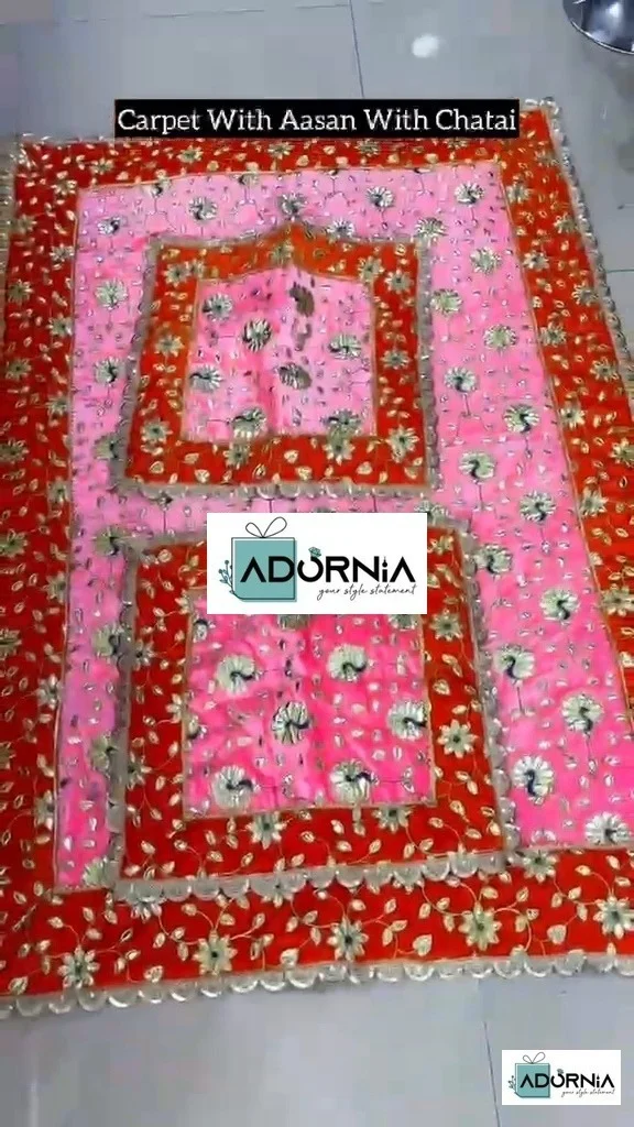 Velvet Gota Patti Peacock Aasan with Dari Backing - Set of 3