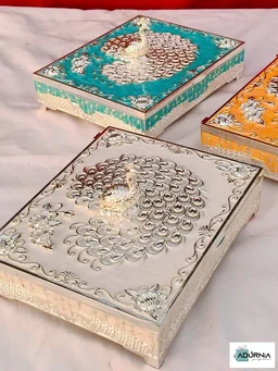German Silver Peacock Dry Fruit Box