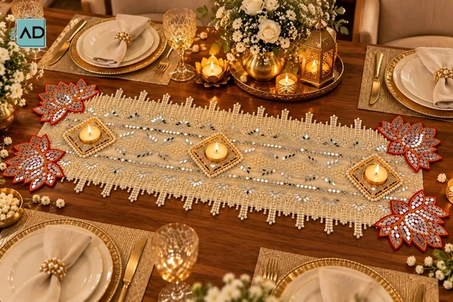 Pearl Embellished Designer Table Runner - 28 x 9 Inches