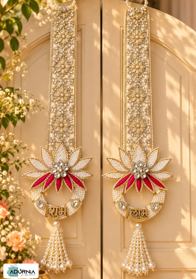 Pearl & Kundan Lotus Bandarwar + Side Hangings Combo