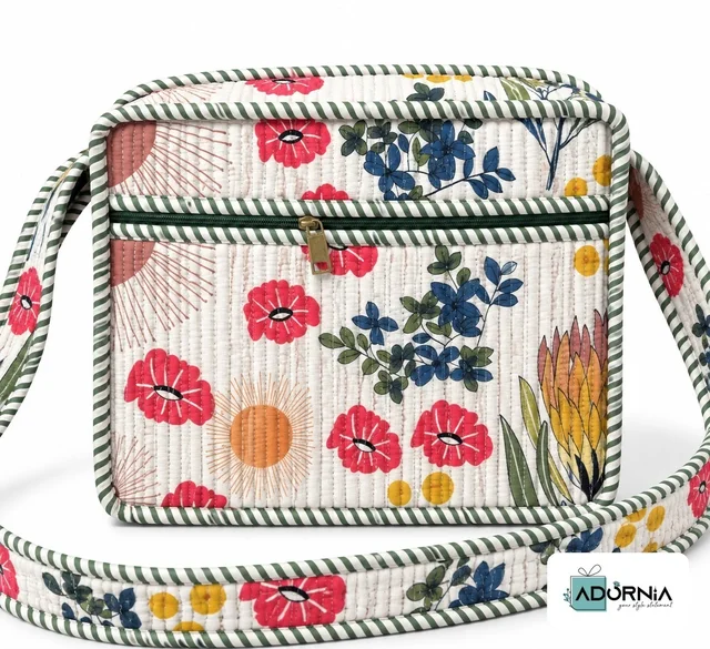 Quilted Hand Block Print Sling Bag (10.5 x 8.5 inch)