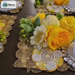 Yellow Floral LED Tea Light Platter - 6 X 6 Inch, MOQ 2