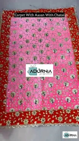Velvet Gota Patti Peacock Aasan with Dari Backing - Set of 3